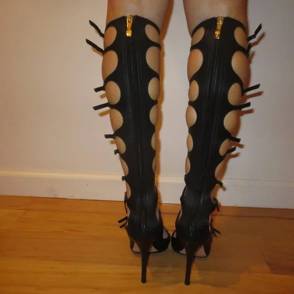 GIANMARCO LORENZI Black Strappy High Heel Sandal Boots - Picture 4 of 13